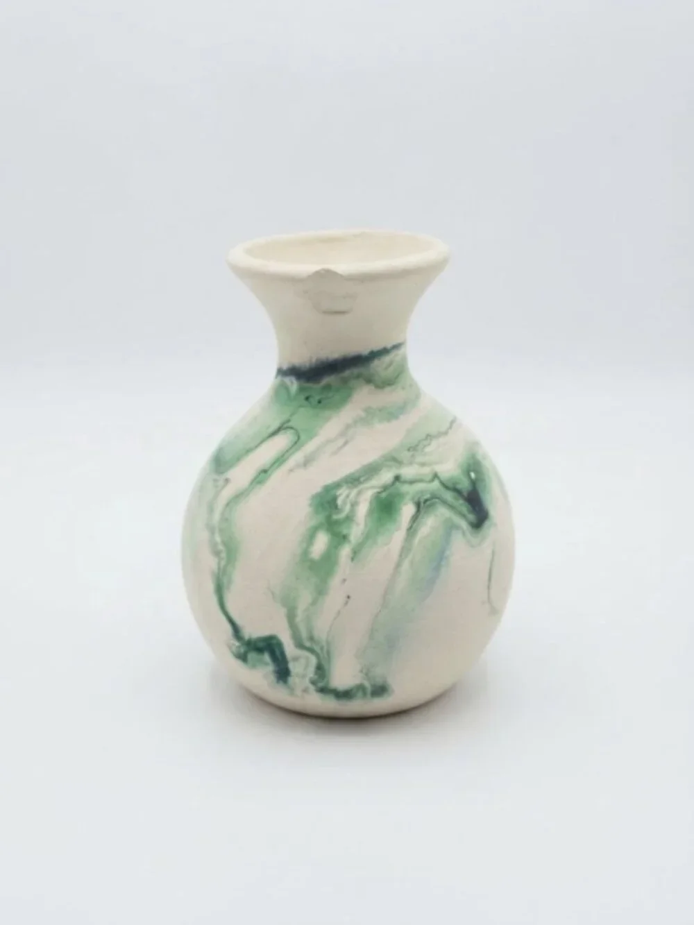 Vintage Nemadji Earthly Marbled Sand Art Pottery Vase (Small) – Green & Blue
